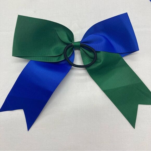 12 Hair Bows Blue Green 7” for Cheerleading Dance Gymnastics Team Pony Tail New - Picture 7 of 7